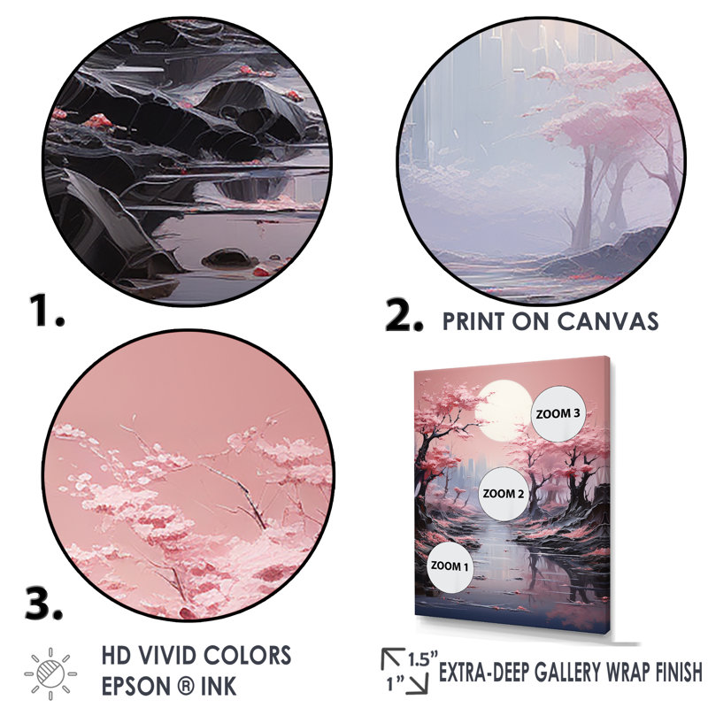 Paysage lunaire rose, Cadre photo doré simple, H 44 po x l 34 po x P 1,5 po