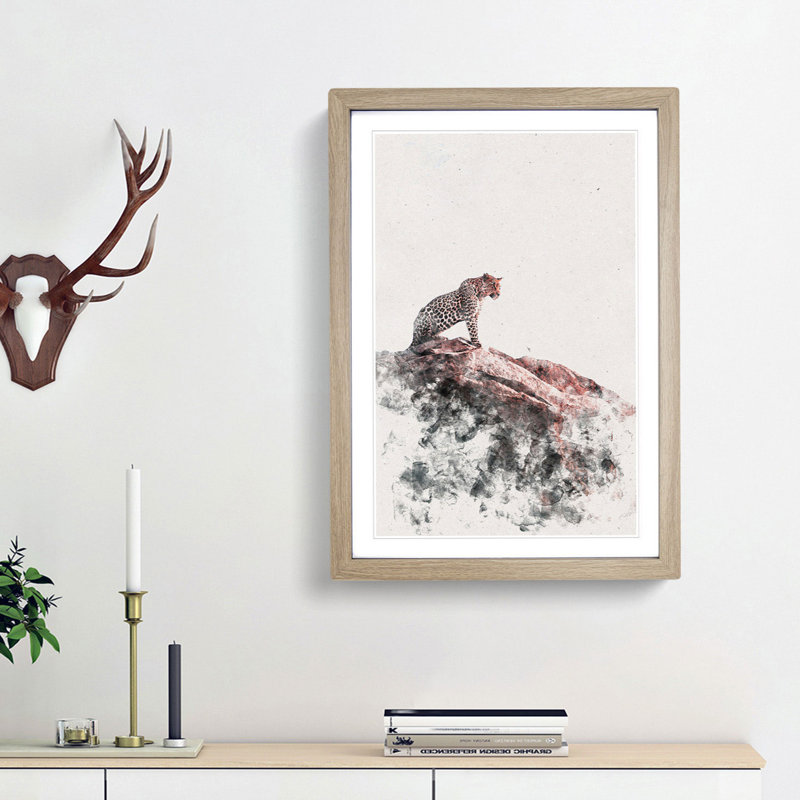Leopard upon the Rock - Picture Frame Painting Print, Oak Framed, 33cm H x 24cm W x 2cm D