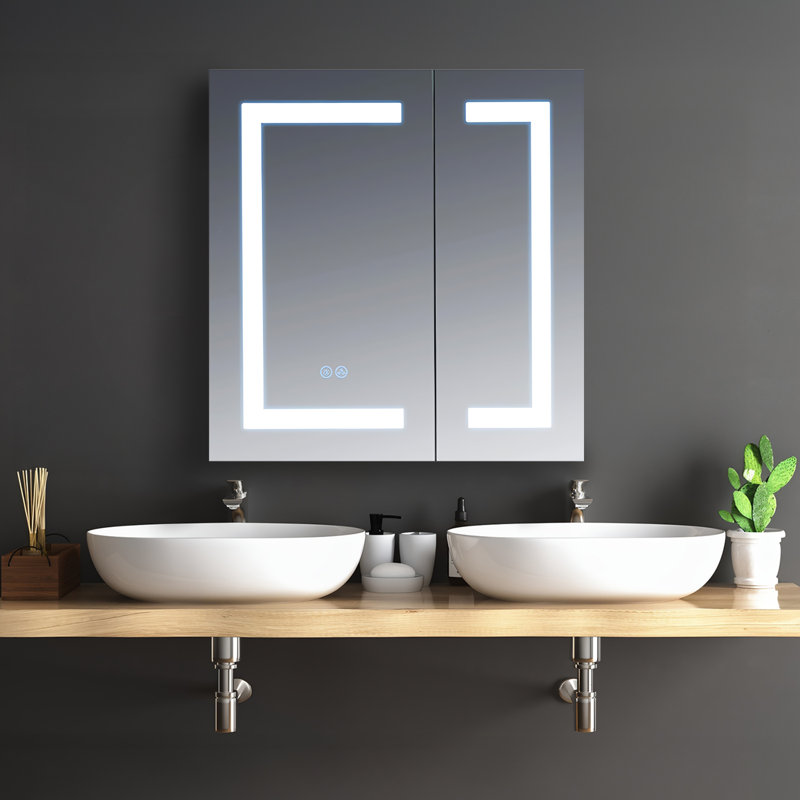 Rigel LED Mirror Medicine Cabinet with Lights | Recessed or Surface Bathroom Cabinet | One Touch Built-in Defogger | Dimmer | Makeup Mirror | 2 Adjustable Glass Shelves