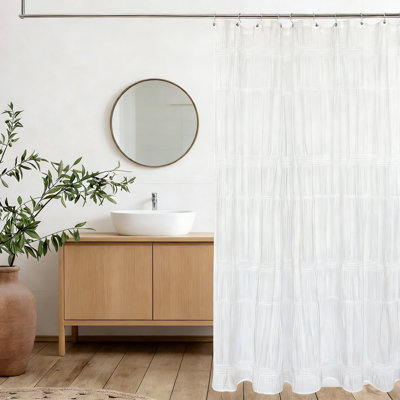 Farmhouse Shower Curtain, Striped Cotton Blend Fabric With Hand-Pinched Pleats, Rustic Bathroom Decor, 72 X 72 Inches