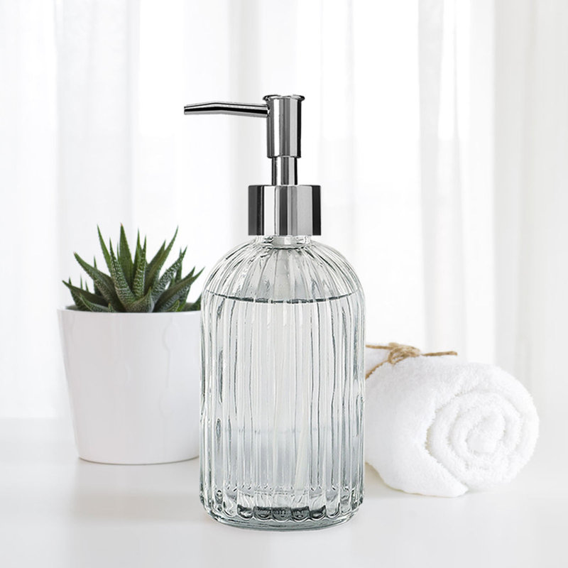 Ensemble de 2 distributeurs de savon en verre réutilisables de 13,5 oz liq. Pour salle de bain, lotion, pompe à savon pour les mains