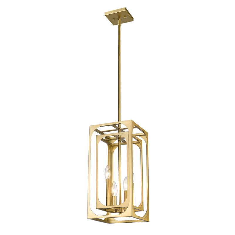 Lustre carré à 4 lumières, Laiton frotté