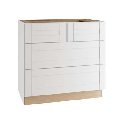 Gallery Express Mercer Plywood Assembled 36 in W x 24 in D x 34.5 in H Base Cooktop Kitchen Cabinet with Double False Drawer Front in White