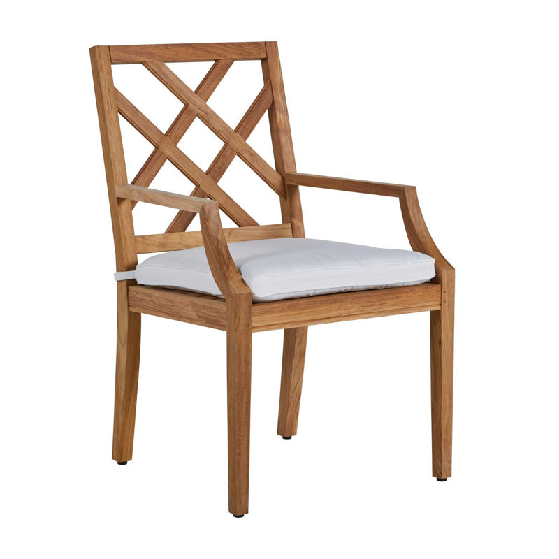 Haley Patio Dining Armchair with Cushions, Natural Teak, Natural White, Welt