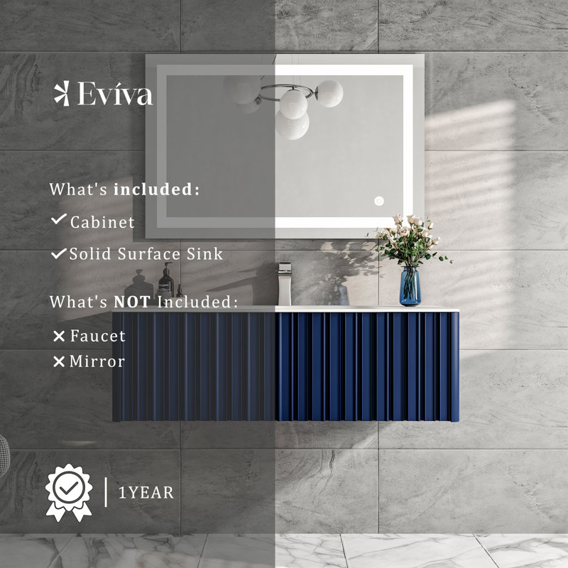 Elitist 48 Wall Mount Vanity With Solid Surface Integrated Sink, Blue
