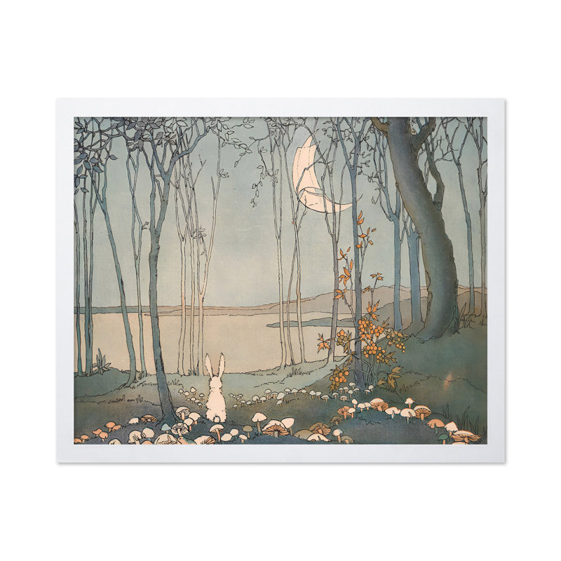 Lapin et la nouvelle lune, Poster, White Framed, 11"H x 14"W