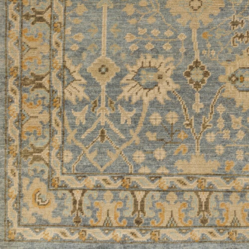 Reign Hand Knotted Wool Area Rug in Green, Runner 2'6" x 12'