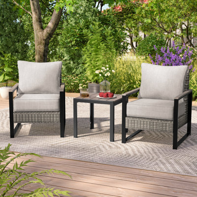 Mazure 3 Piece Patio Wicker Conversation Set with Side Table