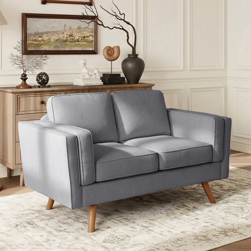 62.2'' Wide Upholstered Loveseat With Solid Wood Legs, Light Gray Chenille