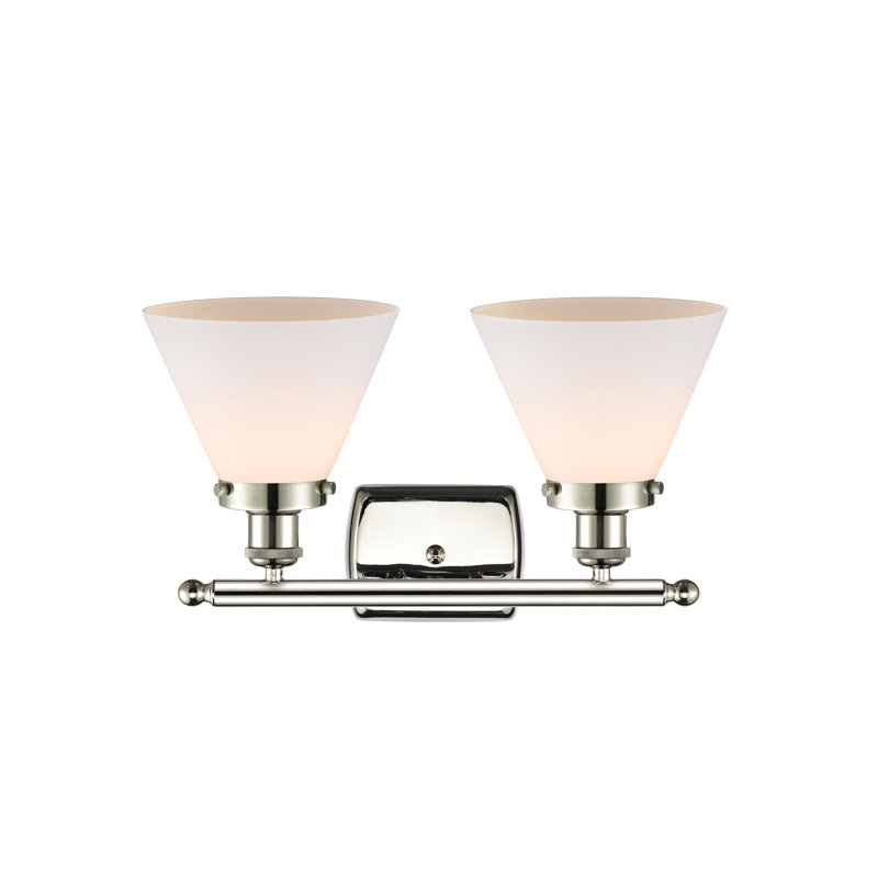 Éclairage pour meuble-lavabo à 2 lumières 18 po Ballston Urban Cone, Incandescent, Blanc mat, Nickel poli