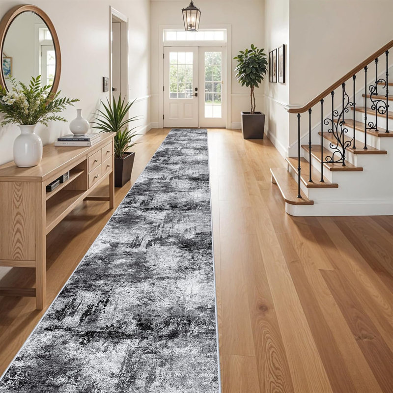 Washable Abstract Area Rug - Large Living Room Area Rugs Modern Stain Resistant Indoor mat for Bedroom Dining Room Non Slip Rubber Backing Thin Super Soft Room Decor Floor Carpet Black A
