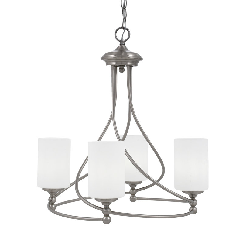 Lustre 4 lumières Capri, Nickel brossé, Blanc