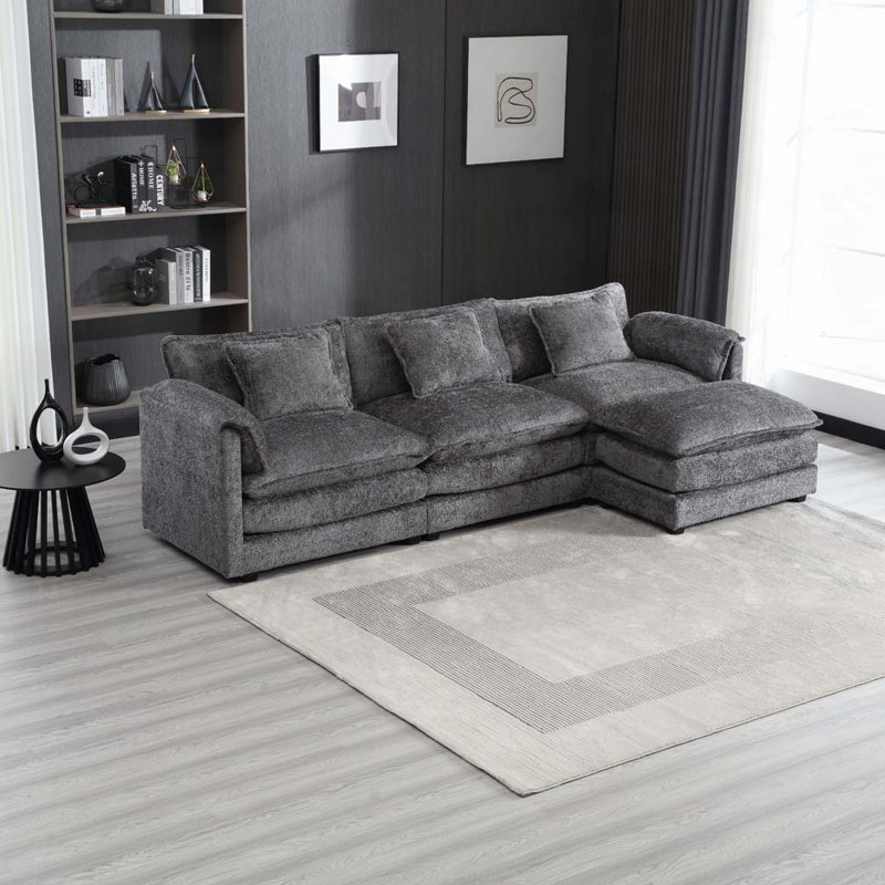 Canapé modulaire surdimensionné en chenille de 112 po avec repose-pieds mobile Chenille, Gris