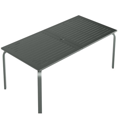 71" Modern Outdoor Dining Table with Umbrella Hole Marine-Grade Aluminum Patio Table Weatherproof & Rust-Proof Design for Restaurants Scratch-Resistant Gray Table