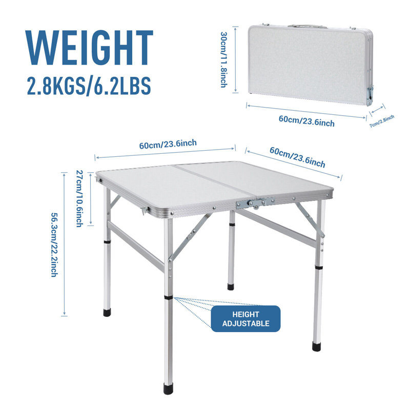 Table de camping pliante Rabess, H 22,2 po x L 23,6 po x l 23,6 po