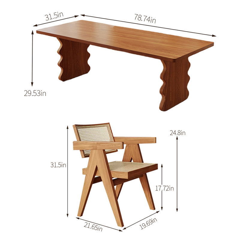 6 - Person Solid Wood Solid Wood Top Double Pedestal Dining Set, 29.53"H x 78.74"L x 31.5"W