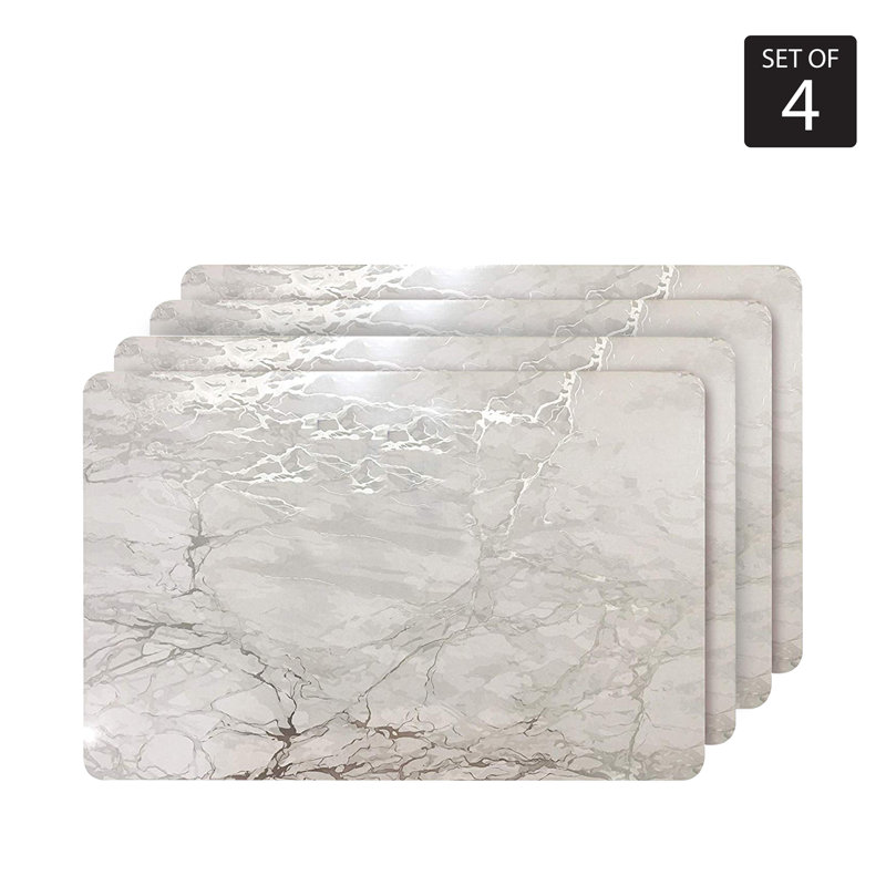 Silver Marble Cork Placemats and Coasters Set, 12" x 18"
