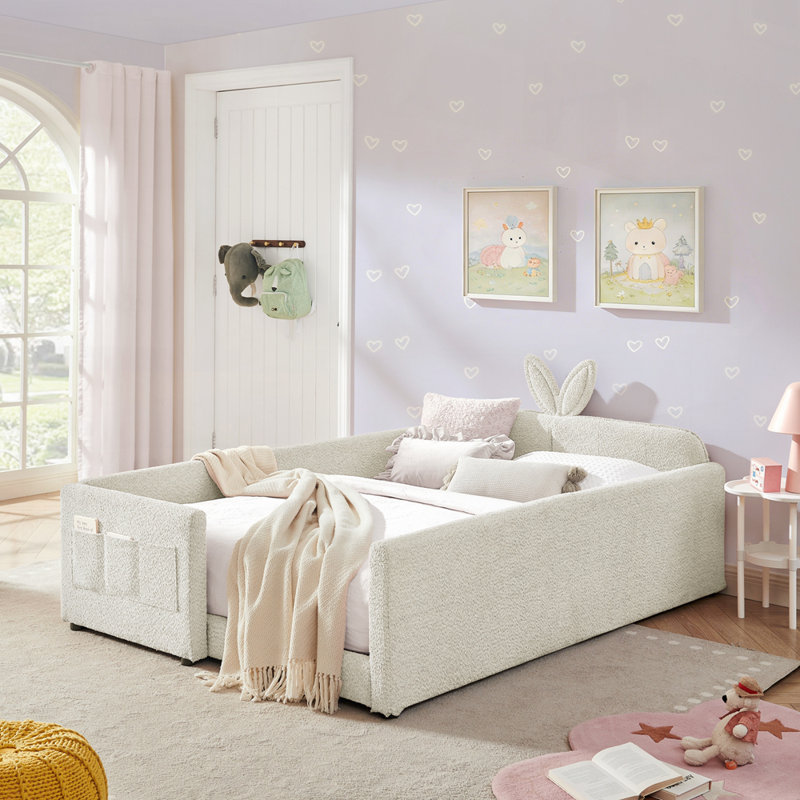 Lit plateforme tapissier Storage, Beige, Lit double