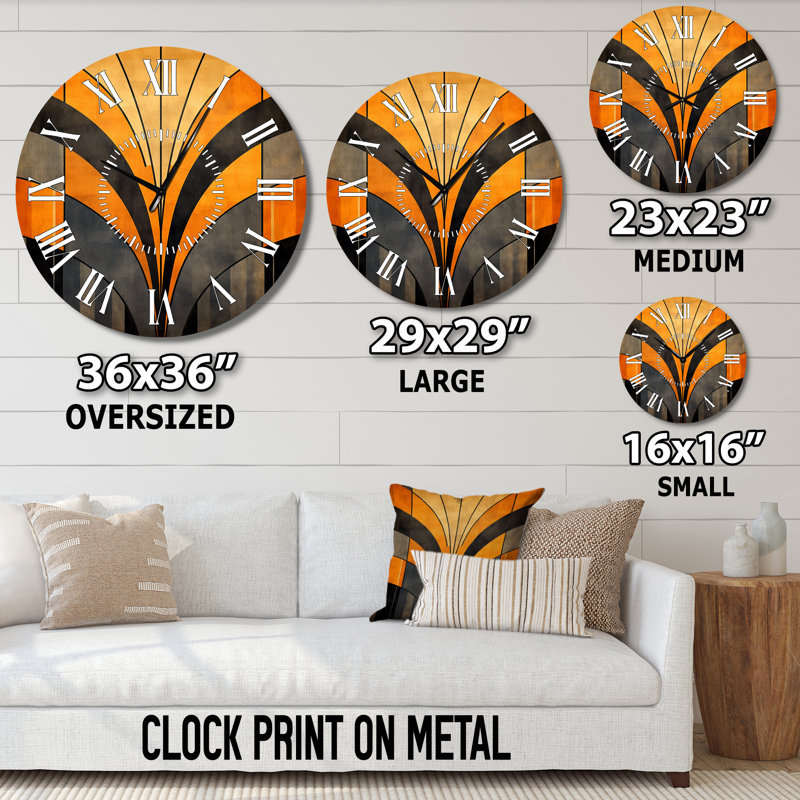 Vecteurs orange et gris - formes abstraites horloge murale à visage blanc, Grand