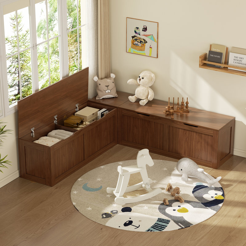 Stylish L-Shaped Storage Bench for Kitchen Breakfast Nook, Brown