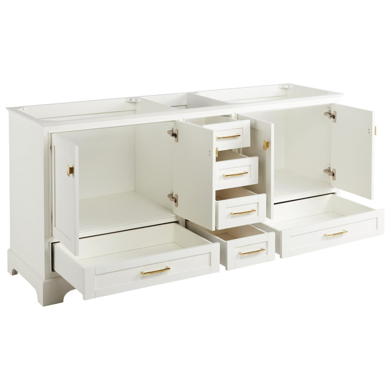 Quen 72" Freestanding Double Basin Vanity Set with Cabinet, Vanity Tops, Soft White, Feathered White Quartz, Single-Hole