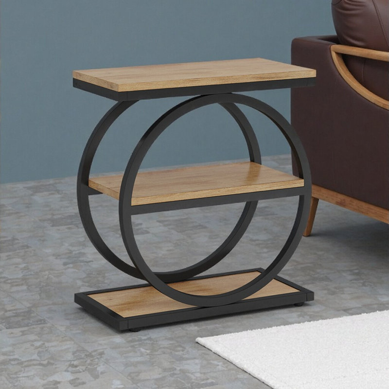23.6 Inch Narrow 3-Tier End Table With Storage – Slim Industrial Sofa Side Table Or Tall Nightstand For Living Room & Bedroom, Oak Wood With Black Metal Frame, End Table