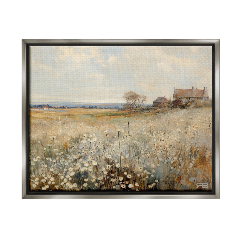 «Neutral Farmland Meadow» par RB sur, Cadre flottant gris lustré, H 25 po x l 31 po