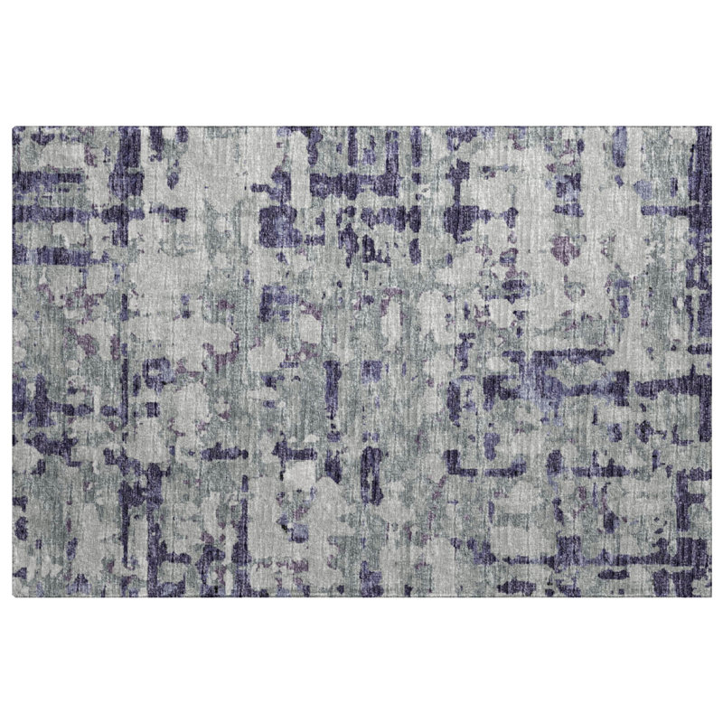 Premium Machine Washable Dream Shag ADS76 Abstract Plaid Rug, 1'8" x 2'6", Purple