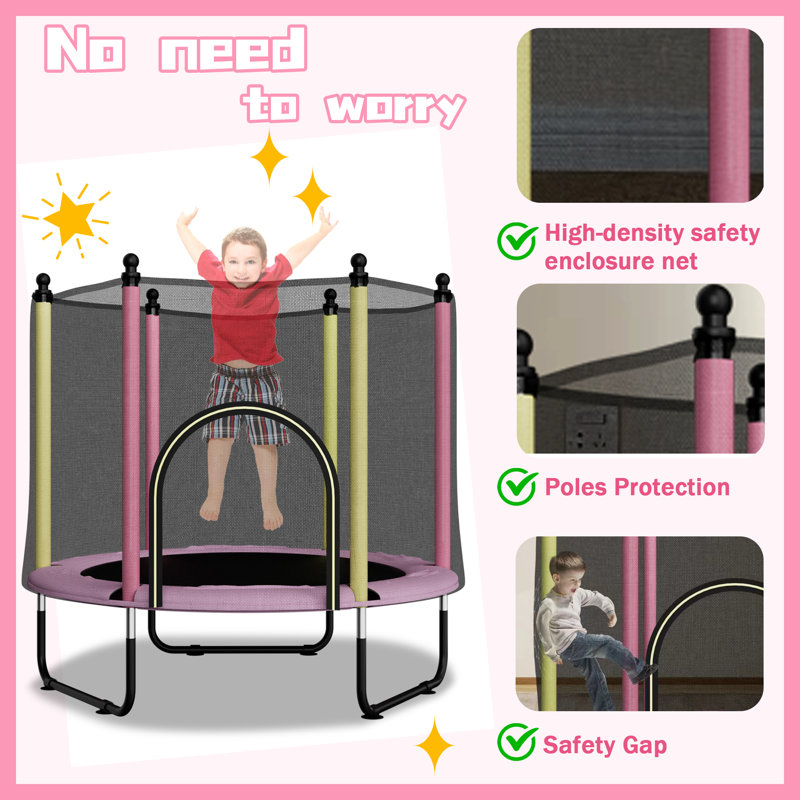 Petit trampoline 55 po pour enfants, trampoline d'intérieur pour tout-petits 4,6 pi avec enceinte de sécurité et panier de basketball