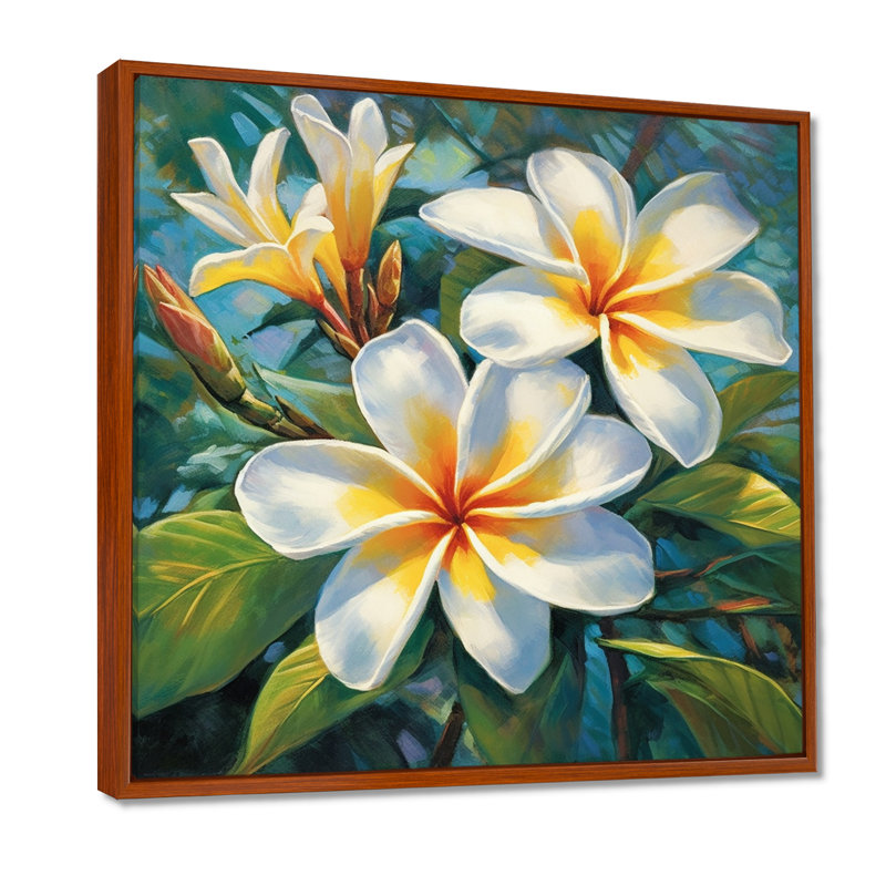 «White Plumeria Symphony Magic», reproduction sur toile encadrée Plumeria, H 16 po x l 16 po x P 1 po, Cadre flottant brun