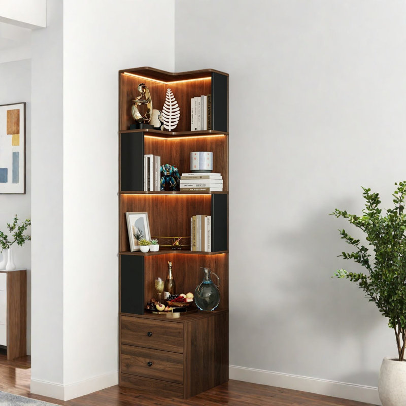 Bibliothèque gain de place avec rangement, tablette d'angle moderne en bois MDF pour la maison