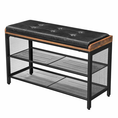 SONGMICS Shoe Bench, 3-Tier Shoe Rack for Entryway, Storage Organizer with  Foam Padded Seat, Linen, Metal Frame, for Living Room, Hallway, 12.2 x 39.4  x 19.3 Inches, Dark Gray and Black ULBS579B33