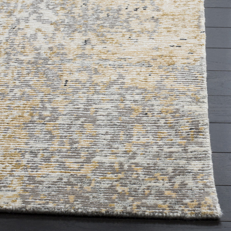 Tapis abstrait en viscose / coton / lin / laine noué à la main Tiffany or / argent, Rectangle 10 pi x 14 pi