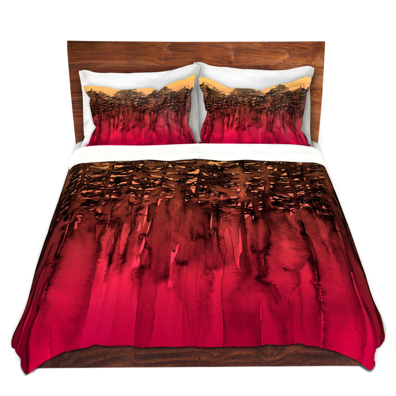 Ensemble de housse de couette forest trees, 1 housse de couette grand + 2 taies standards, Rose vif / mandarine / noir