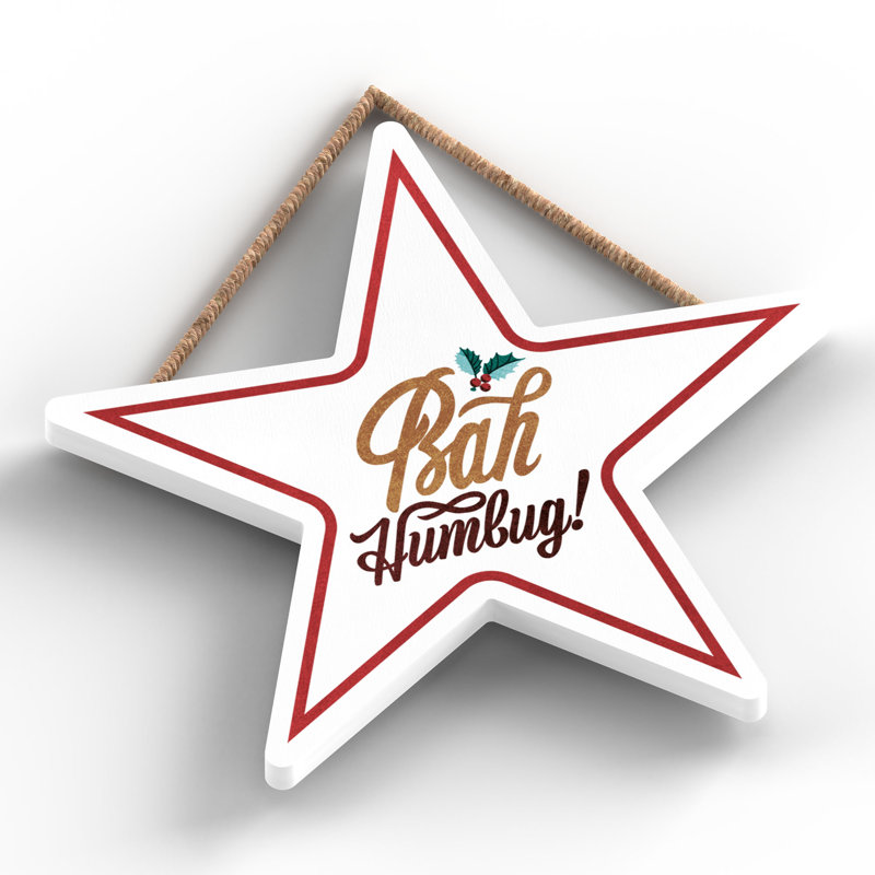 Xmas Bah Humbug Holly Wooden Star Plaque