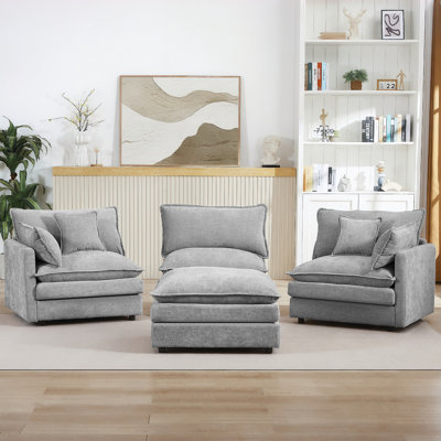Modular Sectional Sofa, 105 Inch L Shaped Couch Set for Living Room, 3-Seater Comfy Cloud Couches with Movable Ottoman, DIY Combination, Chenille, Grey