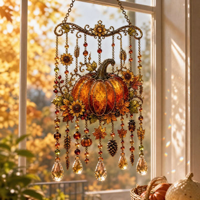 Décorations d'Halloween : carillons éoliens sur le thème de l'Action de grâce, attrape-soleil en acrylique, adaptés aux fenêtres et aux jardins, décorations extérieures sur les thèmes de l'automne, de l'Action de grâce et d'Halloween.