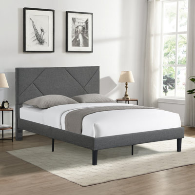 Modern Upholstered Platform Bed with Wood Slat Support, No Box Spring Needed