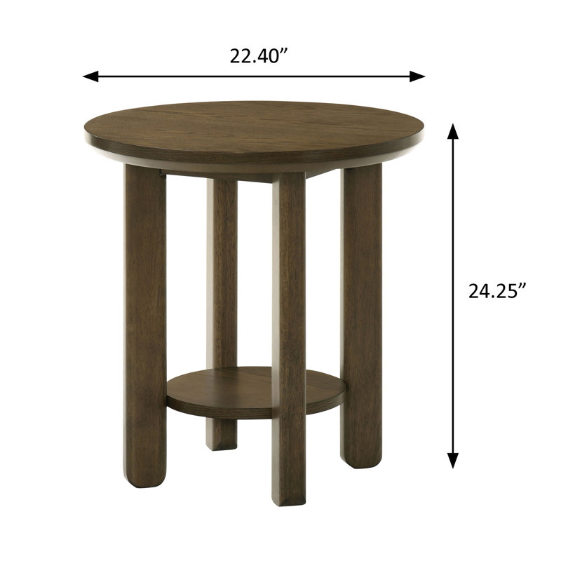 22.4" W Transitional End Table, Brown, Brown, Brown