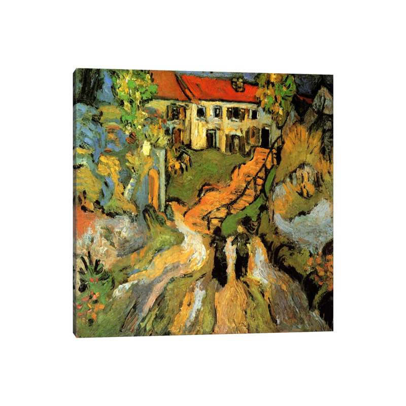 Village Street And Steps In Auvers With Two Figures by Vincent Van Gogh - Wrapped Canvas Painting, 30.48 cm H x 30.48 cm W