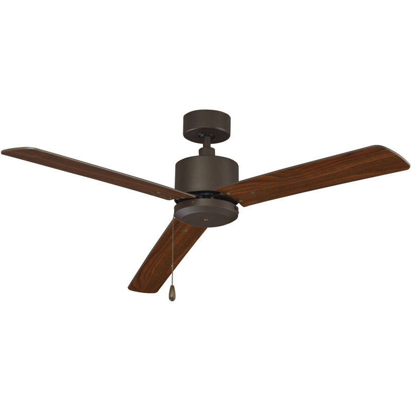 Ventilateur de plafond d'intérieur 3 pales Kammerer, Bronze frotté à l'huile, Bois brun