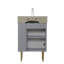 Meuble-lavabo en bois gris l 21,6 po avec lavabo en céramique - avec tablette ouverte à droite et armoire fermée