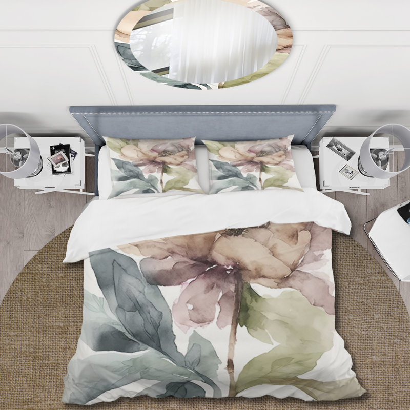 Ensemble de housse de couette rose en aquarelle pivoine fleurie II, Housse de couette pour grand lit et 2 taies décor
