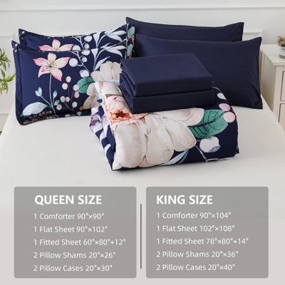 7-Piece Botanical Floral Comforter Set with Sheets Pillowcases and Shams