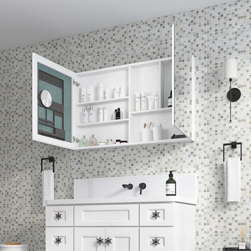 Pharmacie pour salle de bain avec cadre à miroir biseauté l 48 po x H 30 po, H 30 po x l 48 po x P 4,8 po