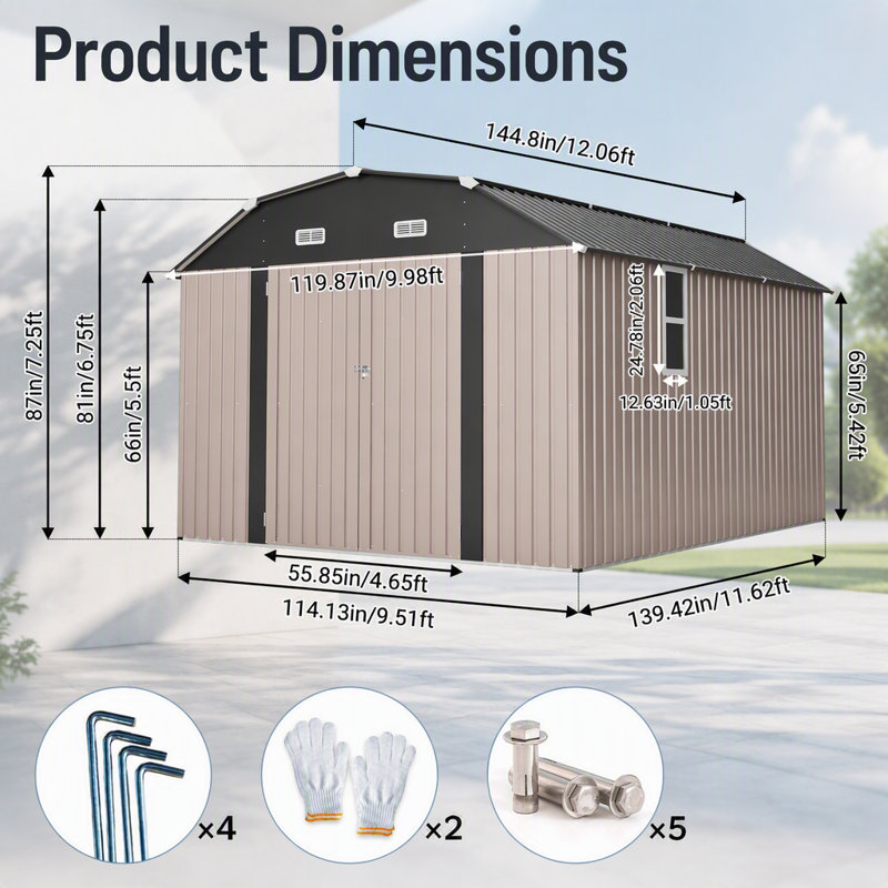 Remise de rangement extérieure en métal robuste de 10 pi x 12 pi avec ensemble de structure de plancher et conception résistante aux intempéries pour une durabilité et un espace maximaux