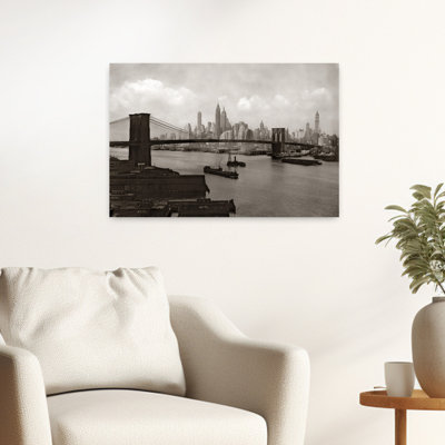 1940S 1950S Nyc New York City Skyline And Brooklyn Bridge From Brooklyn Classic Retro Vintage City Wall Art