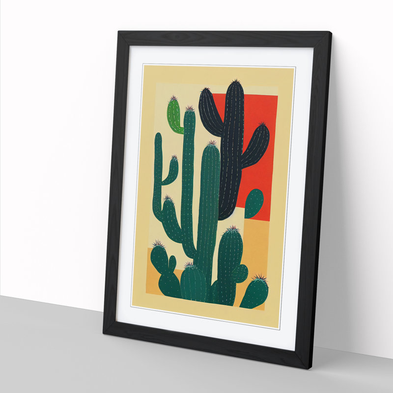 FRM-V0523-345X Cactus Cacti Patchwork 1 Piece Single Picture Frame Wall Art, 34cm H x 25cm W x 2cm D, Oak Framed