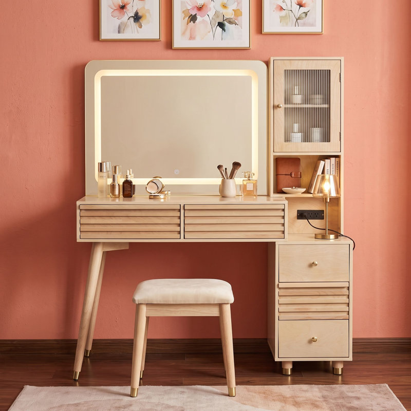 Meuble-lavabo élégant avec miroir lumineux à DEL, armoire en verre cannelé, rangement spacieux et station de charge intégrée