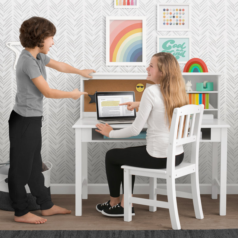 Bianca White Wood Kids' Writing Desk with Hutch and Chair